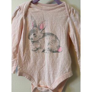 Baby Gap Long-Sleeve Pink Polka Dot Bunny Graphic Bodysuit 18-24 Months